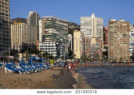 Benidorm, Spain - December 20, 2015: Beach Of Benidorm Is A Coastal City In Alicante. Benidorm Is A 