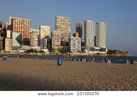 Benidorm, Spain - December 20, 2015: Beach Of Benidorm. Benidorm Is A Coastal City In Alicante. Beni