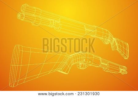 Shotgun Rifle Hunting Carbine Wireframe Low Poly Mesh Vector Illustration