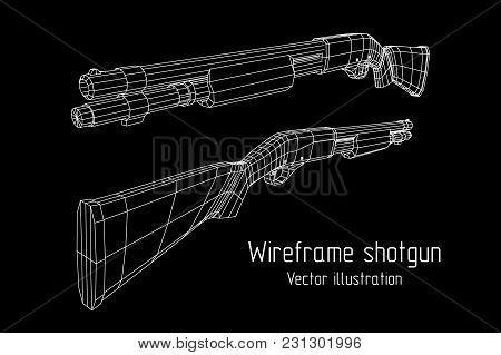 Shotgun Rifle Hunting Carbine Wireframe Low Poly Mesh Vector Illustration