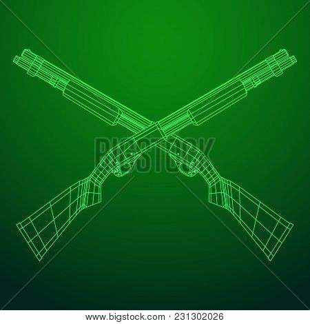 Shotgun Rifle Hunting Carbine Wireframe Low Poly Mesh Vector Illustration