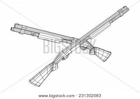 Shotgun Rifle Hunting Carbine Wireframe Low Poly Mesh Vector Illustration