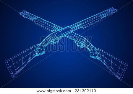 Shotgun Rifle Hunting Carbine Wireframe Low Poly Mesh Vector Illustration