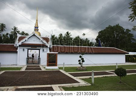 Wat Phra That Sawi Temple In Chumphon, Thailand While Raining Storm