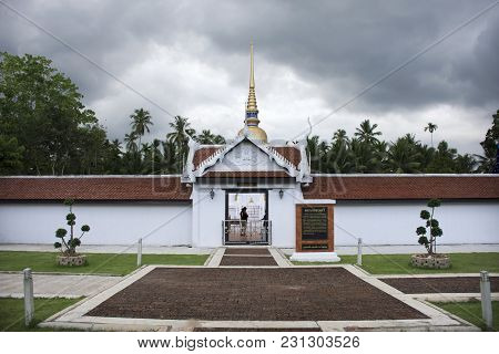 Wat Phra That Sawi Temple In Chumphon, Thailand While Raining Storm
