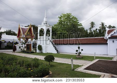 Wat Phra That Sawi Temple In Chumphon, Thailand While Raining Storm
