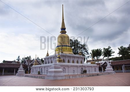 Wat Phra That Sawi Temple In Chumphon, Thailand While Raining Storm
