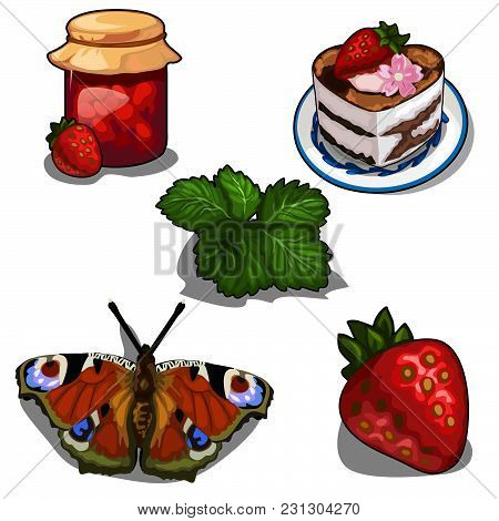 Sweet From The Strawberries. European Peacock Butterfly (inachis Io). Vector Illustration.