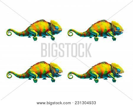 Sprite Sheet Of Cute Chameleon, Game Art Animation Of 4 Frames