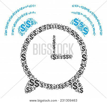 Buzzer Collage Of Dollars. Vector Dollar Pictograms Are Combined Into Buzzer Composition.