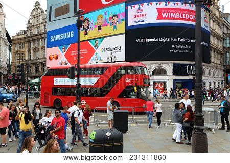 London, Uk - July 9, 2016: People Visit Piccadilly Circus In London. London Is The Most Populous Cit