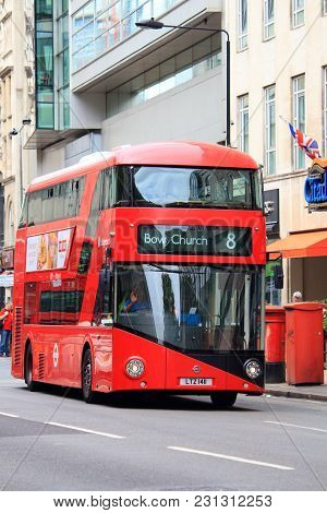 London, Uk - July 9, 2016: New Routemaster Bus In Holborn, London. The Hybrid Diesel-electric Bus Is