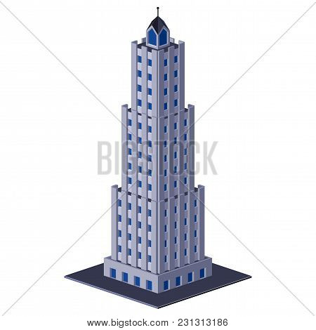 Skycraper Business Center Building, Office, For Real Estate Brochures Or Web Icon. Isometric Vector 