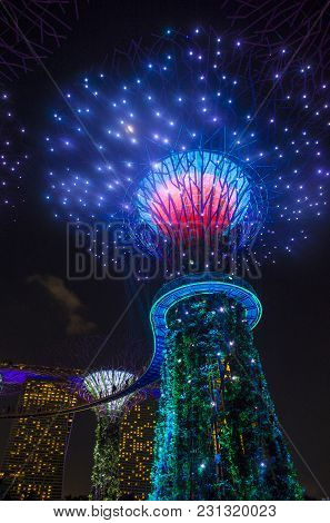 Singapore - Feb 22 : Supertree In Gardens By The Bay In Singapore On Februery 22 2018. It Is A Music