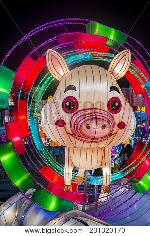 Singapore - Feb 21 : The Year Of The Dog Celebration Lanterns At River Hongbao In Singapore On Febru
