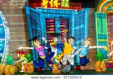 Singapore - Feb 21 : The Year Of The Dog Celebration Lanterns At River Hongbao In Singapore On Febru