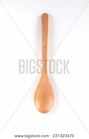 Top View Of Wood Spoon Isolated On White Background