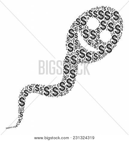 Happy Spermatozoon Composition Of Dollar Symbols. Vector Dollar Currency Icons Are Composed Into Hap