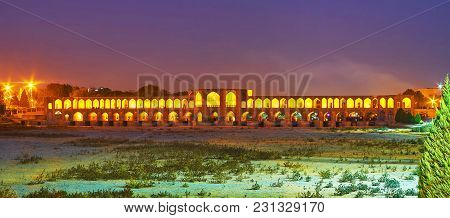 The Scenic Khaju Bridge, Preserved Since The Middle Ages, Looks Even More Beautiful In Bright Evenin