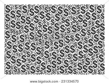 Rectange Shape Composition Of Dollars. Vector Dollar Currency Symbols Are Grouped Into Rectange Shap