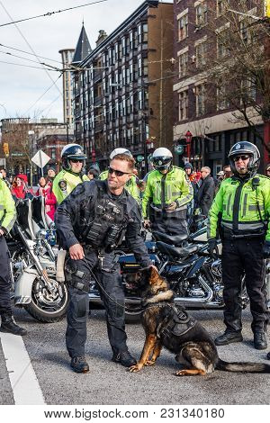 Vancouver, Canada - February 18, 2018: Vancouver Police Department Dog At Chinese New Year Parade