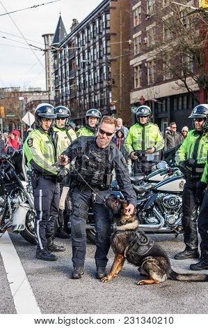 Vancouver, Canada - February 18, 2018: Vancouver Police Department Dog At Chinese New Year Parade