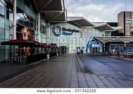 Birmingham, United Kingdom - February 27 2018 : View Of Birmingham Airport Building From Outside In 