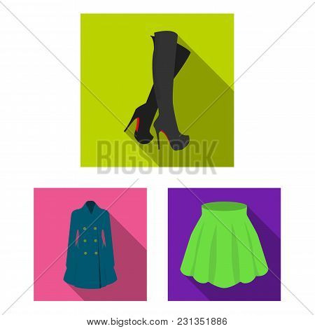 Women's Clothing Flat Icons In Set Collection For Design.clothing Varieties And Accessories Vector S