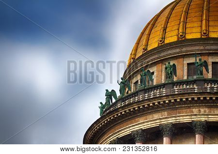 The Dome Of St. Isaac's Cathedral. Holy Temple In The City Center. Russia, Saint-petersburg.