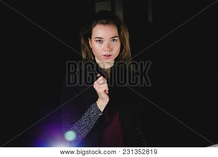 Successful Sportswoman With Racket At The Tennis Court. Healthy Lifestyle