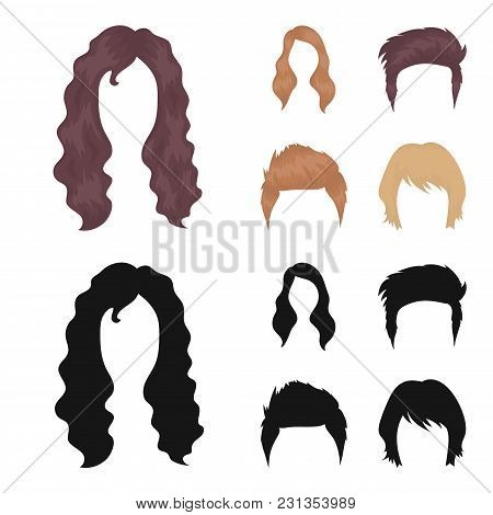 Mustache And Beard, Hairstyles Cartoon, Black Icons In Set Collection For Design. Stylish Haircut Ve