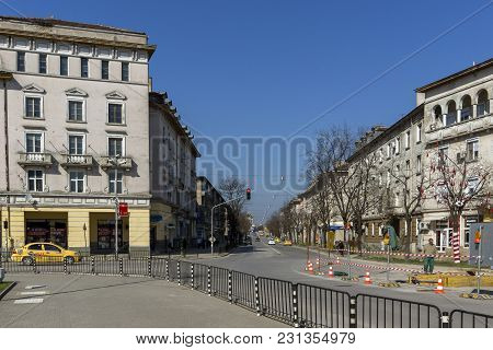Dimitrovgrad, Bulgaria - March 15, 2014: Typical Street And Building In Town Of Dimitrovgrad, Haskov
