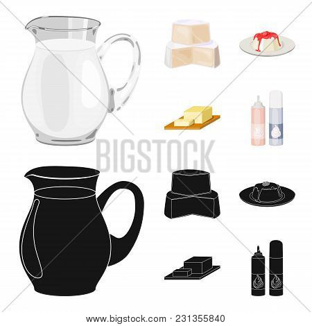 Milk, Calcium, Product, Food .milk Product And Sweet Set Collection Icons In Cartoon, Black Style Ve