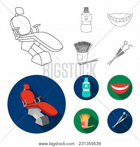 Dental Sterile Liquid In The Jar, Lips, Teeth, Toothpicks In The Jar, Medical Instruments For The De