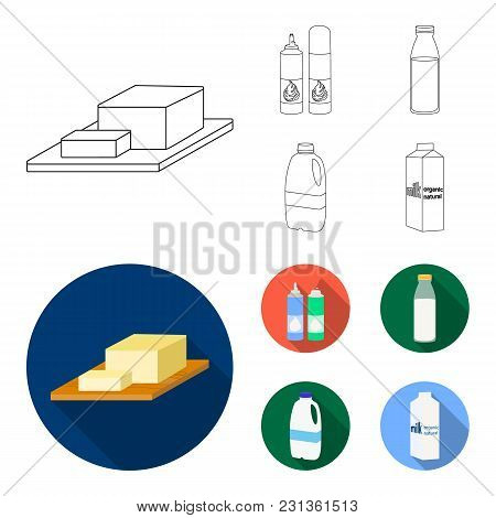 Milk, Calcium, Product, Food .milk Product And Sweet Set Collection Icons In Outline, Flat Style Vec