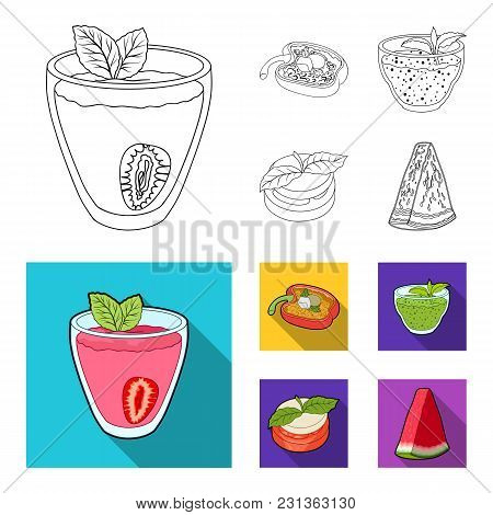 Sweet Bulgarian Pepper, Vitamin Drink, Jam With Raspberry And Mint Leaves, A Piece Of Watermelon. Ve