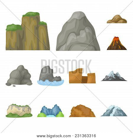 Different Mountains Cartoon Icons In Set Collection For Design.mountains And Landscape Vector Symbol