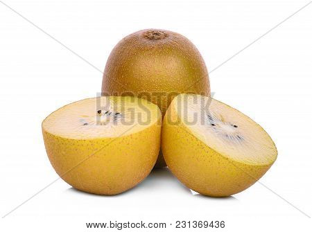 Whole And Half Of Yellow Or Gold Kiwi Fruit Isolated On White Background