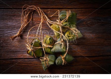 Zongzi Glutinous sticky Rice Dumplings recipe wrap with bamboo leaves asian food