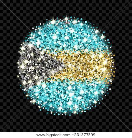 Commonwealth Of The Bahamas Flag Sparkling Badge. Round Icon With Bahamian National Colors With Glit