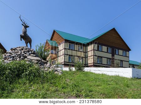 Kaimskoye, Russia - July 18, 2015: Recreation Center Health-improving Center Maral Breeding Farm Kai