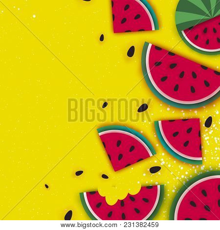 Watermelon Super Summer Sale Banner In Paper Cut Style. Origami Juicy Ripe Watermelon Slices. Health
