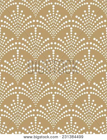 Flower Geometric Pattern. Seamless Vector Background. White And Gold Ornament