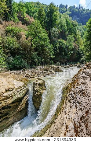 Waterfall On The Kurdzhips River In The Guam Gorge