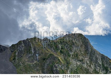 Sochi, Russia-september 30, 2017: Mountain Landscape With Rocky Slopes On Krasnaya Polyana.