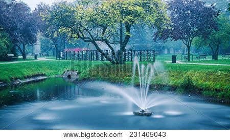 City Park - Autumn Landscape Of A Small Town