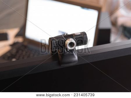 Web Camera, Attached To The Monitor. Equipment For Video.