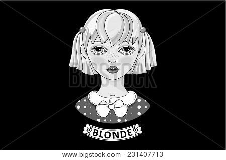 Beautiful Blonde. Black And White Image. Vector. Grayscale