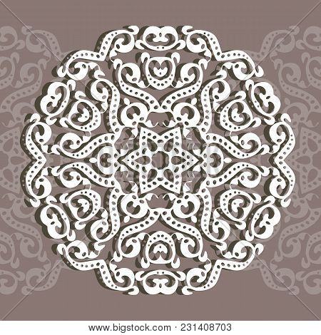 Circular Ornament, Laser Cutting. Decorative Background For A Greeting Card Or An Invitation To A We