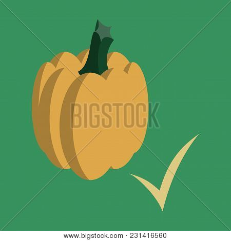 Flat Pumpkin Illustration. Autumn Halloween Or Thanksgiving Pumpkin, Squash Vegetable Graphic Icon O